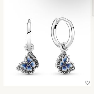 Pandora Blue Butterfly Dimond Hoop Earrings